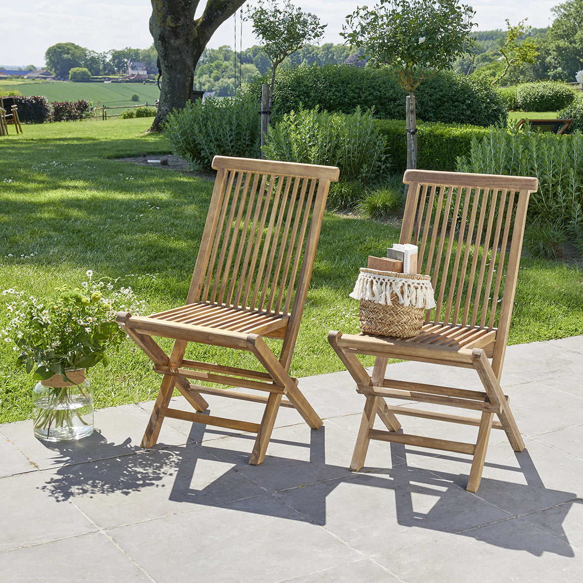 Gartenklappstuhl x2 aus massivem, geöltem Teakholz