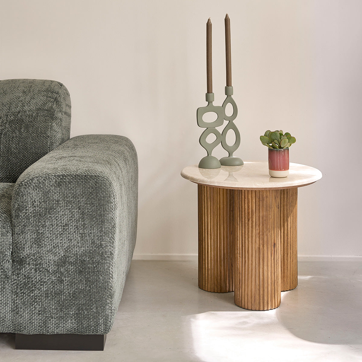 Beistelltisch aus Mangoholz und Marmor, rund