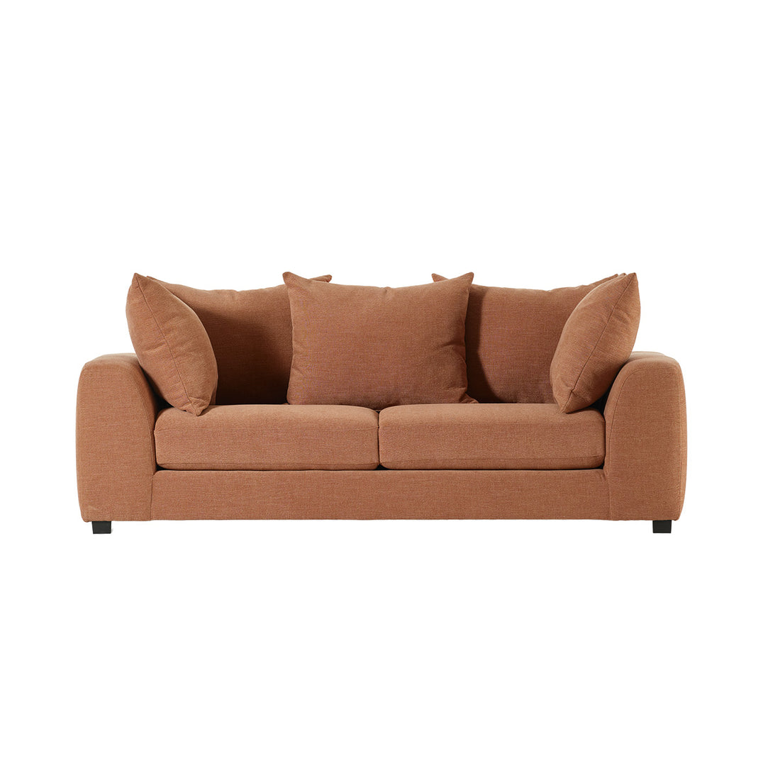 EDMOND - Gerades 3-Sitzer-Sofa aus terrakottafarbenem Stoff in Leinenoptik