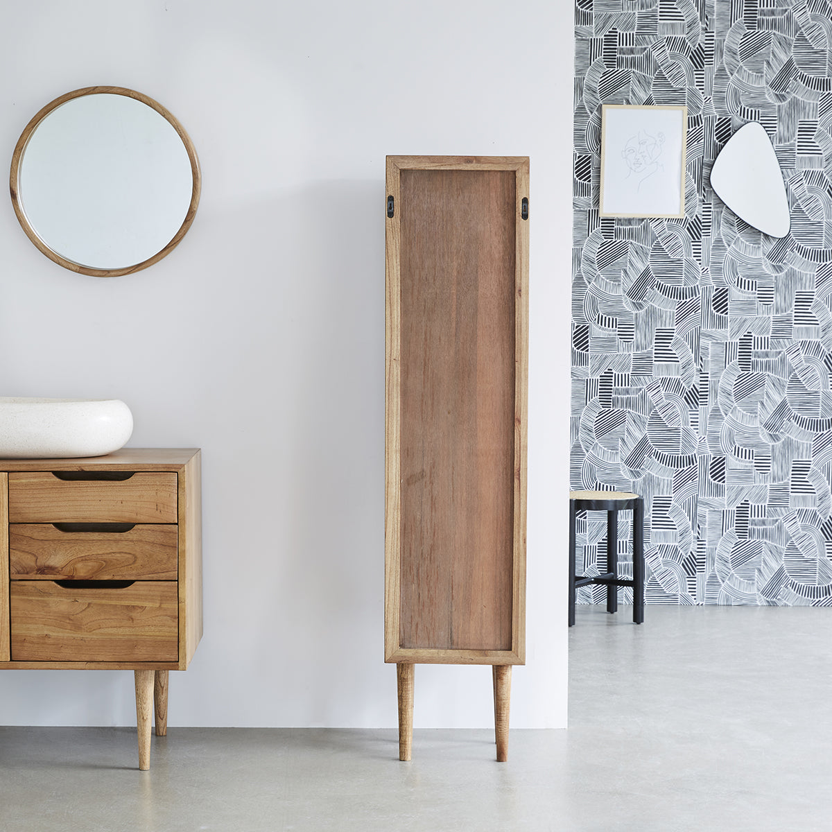 HANA - Colonne de salle de bain en mindi massif et cannage 150 cm