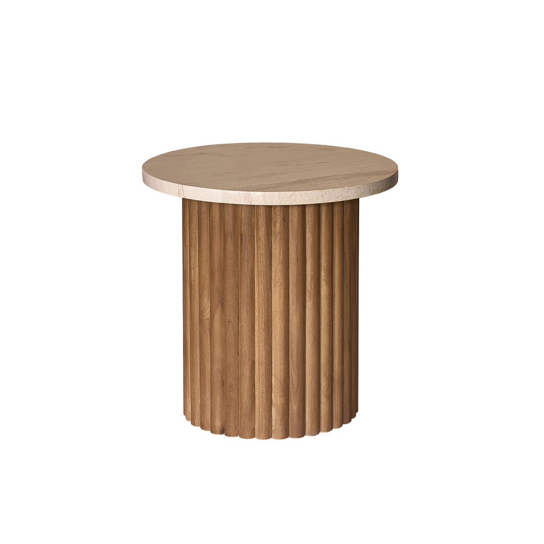 COLINE - Table d'appoint en teck massif et marbre ronde