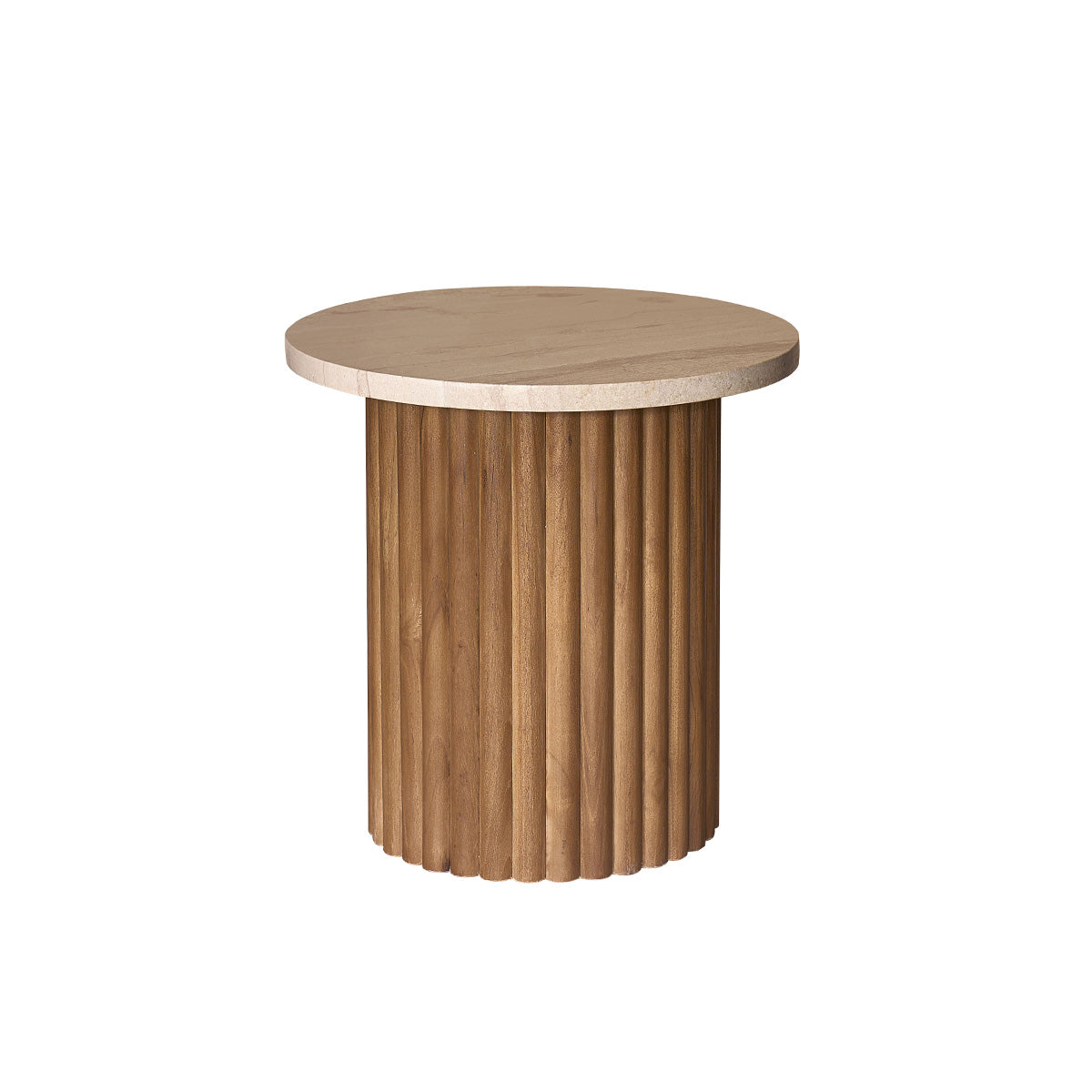 COLINE - Table d'appoint en teck massif et marbre ronde