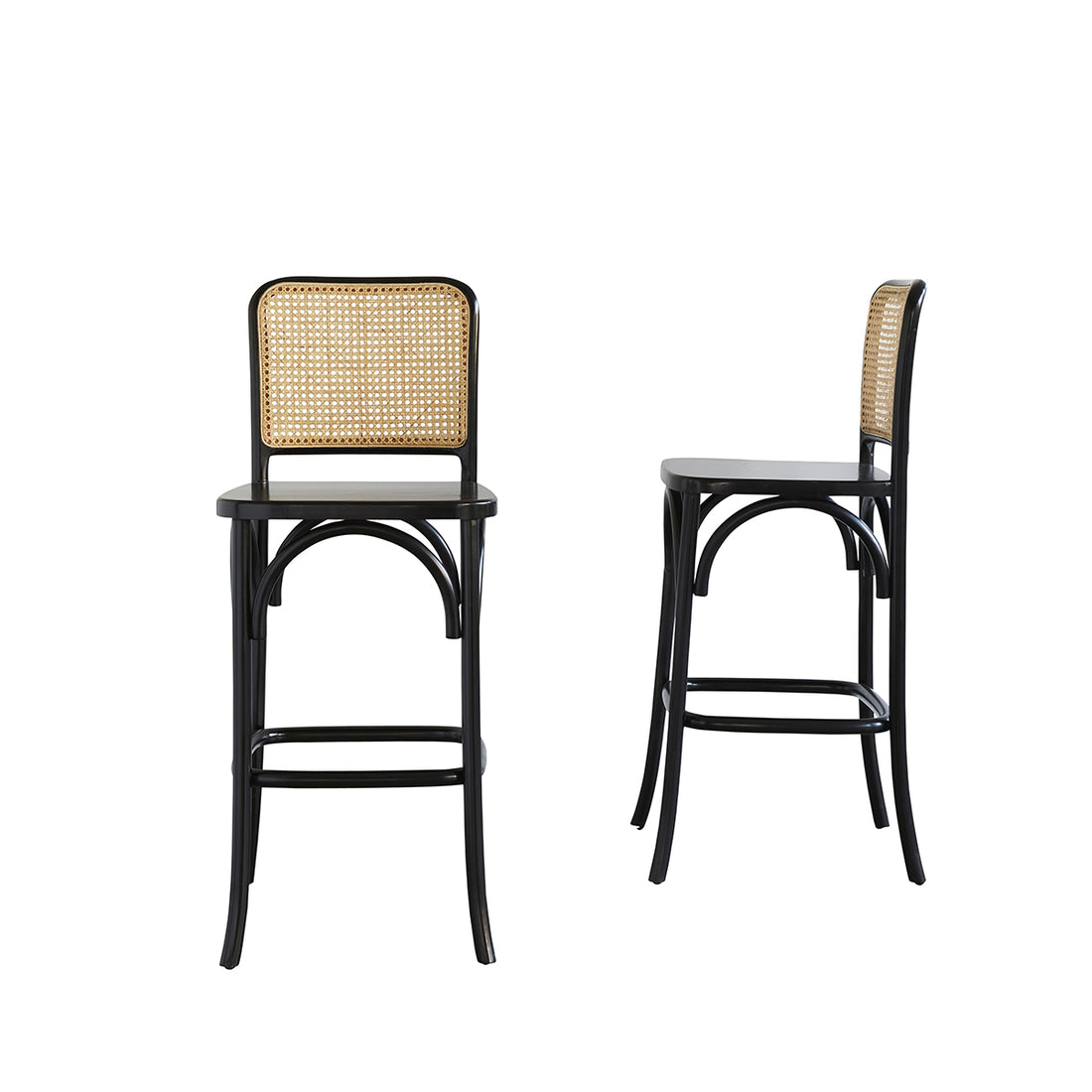 ARON - Lot de 2 tabourets de bar en acajou massif et cannage