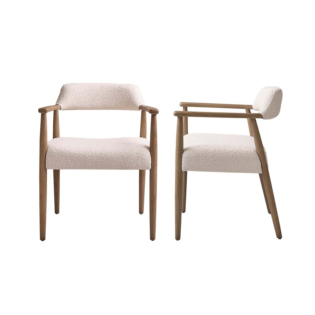 LUISA - Set di 2 sedie in rovere massello e tessuto bouclé