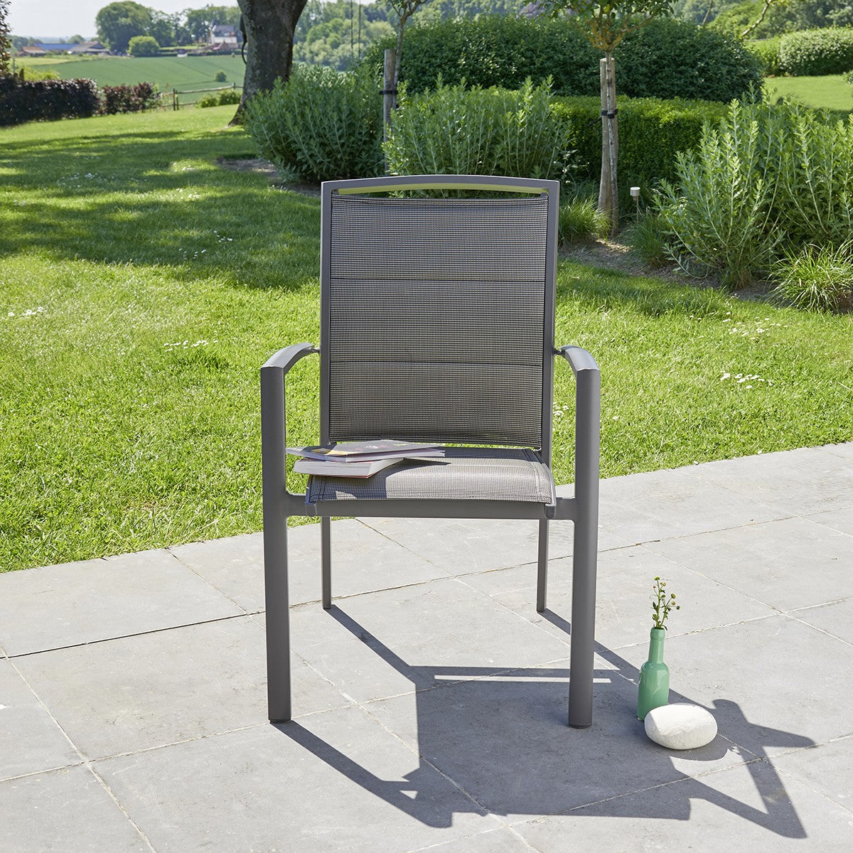 MODULO - Fauteuil de jardin en aluminium et textilène gris