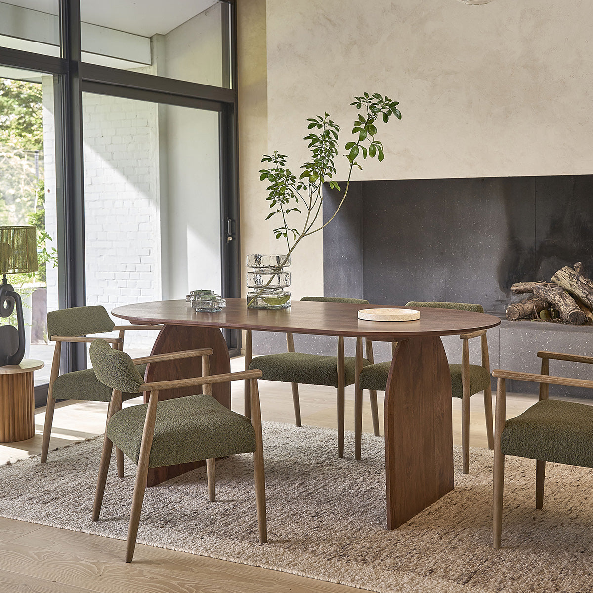 LUISA - Chaise en chêne et tissu bouclette kaki