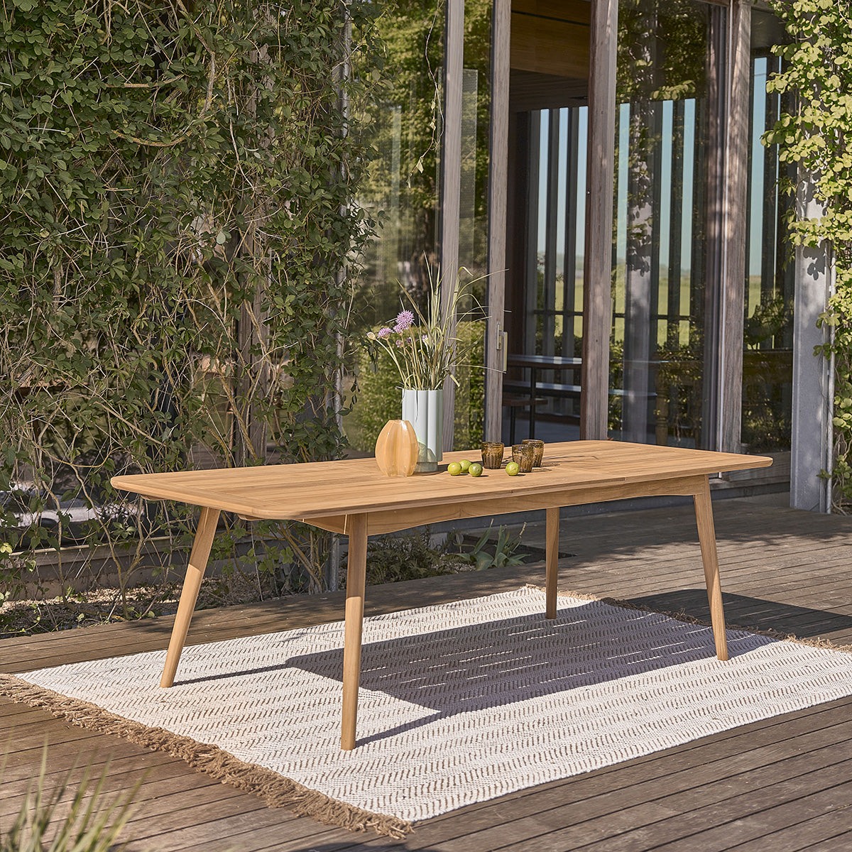 AMBRE - Set di mobili da giardino in teak massello con tavolo allungabile 6/8 pers.