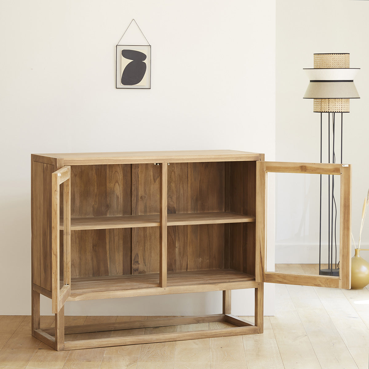 BOSTON - Credenza in teak massello e vetro 120 cm