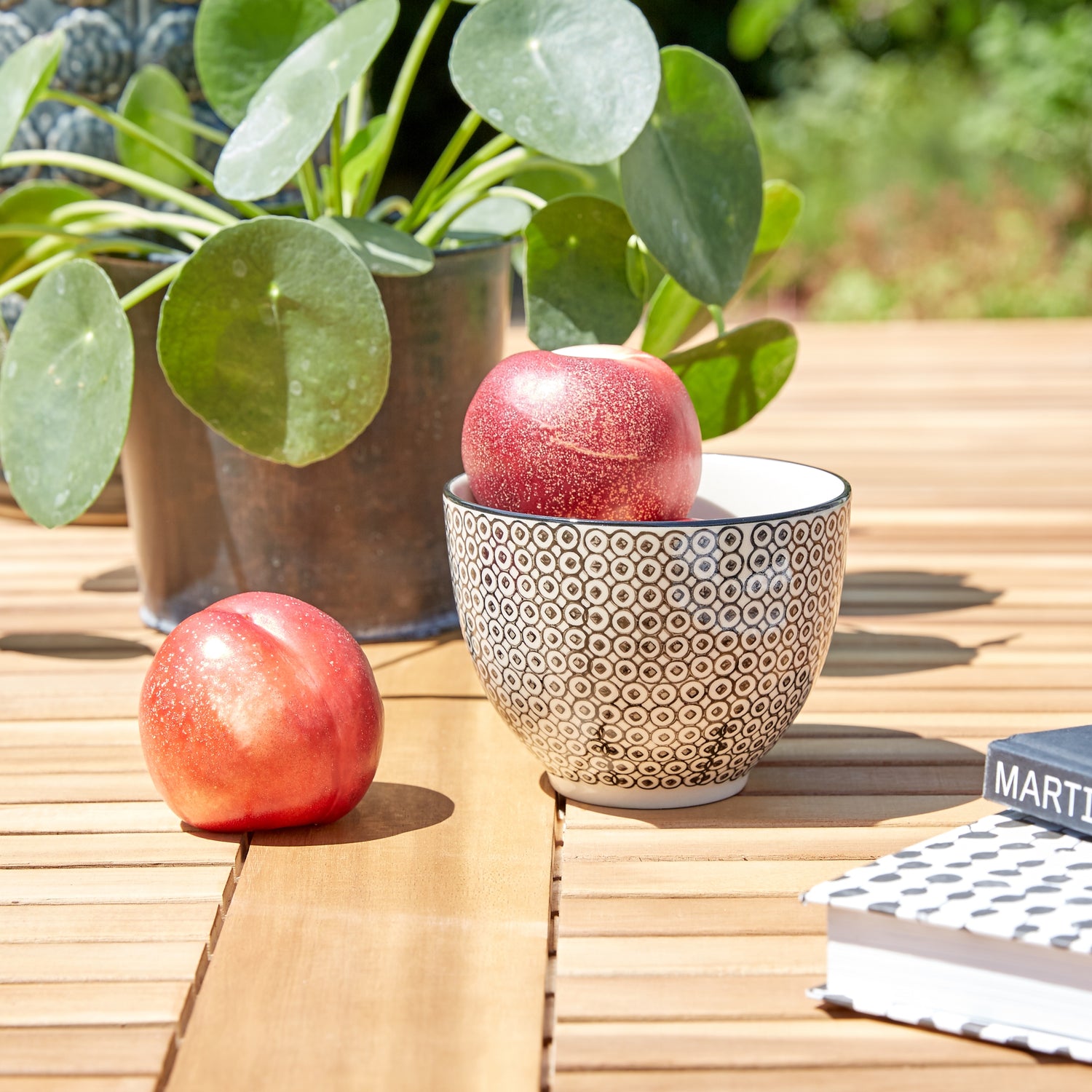HANOÏ - Salon de jardin en acacia massif et textilène gris 4 pers.