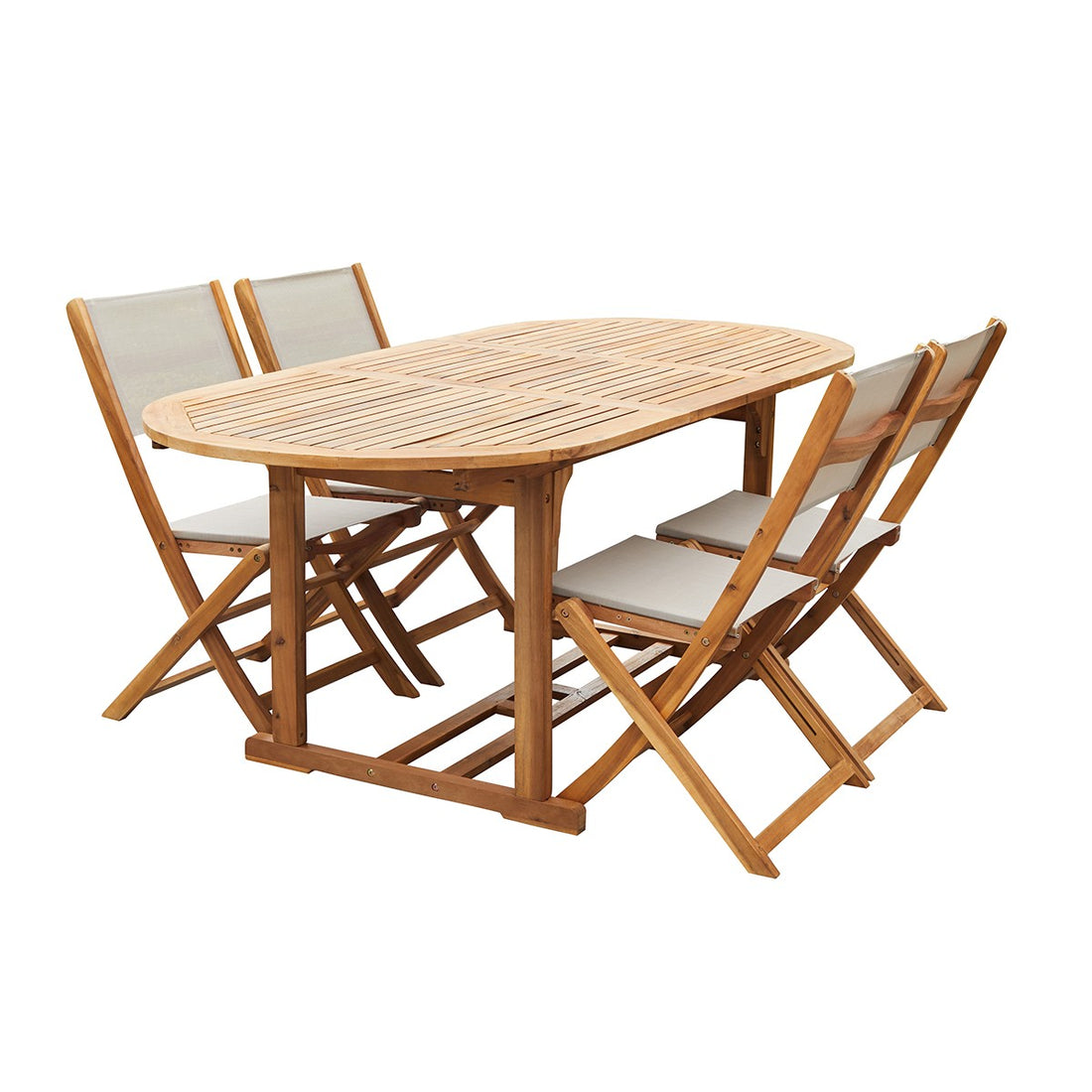 HANOÏ - Salon de jardin en acacia massif et textilène gris 4 pers.