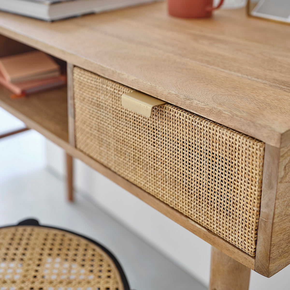 FELICIE - Bureau en manguier massif et cannage 120 cm