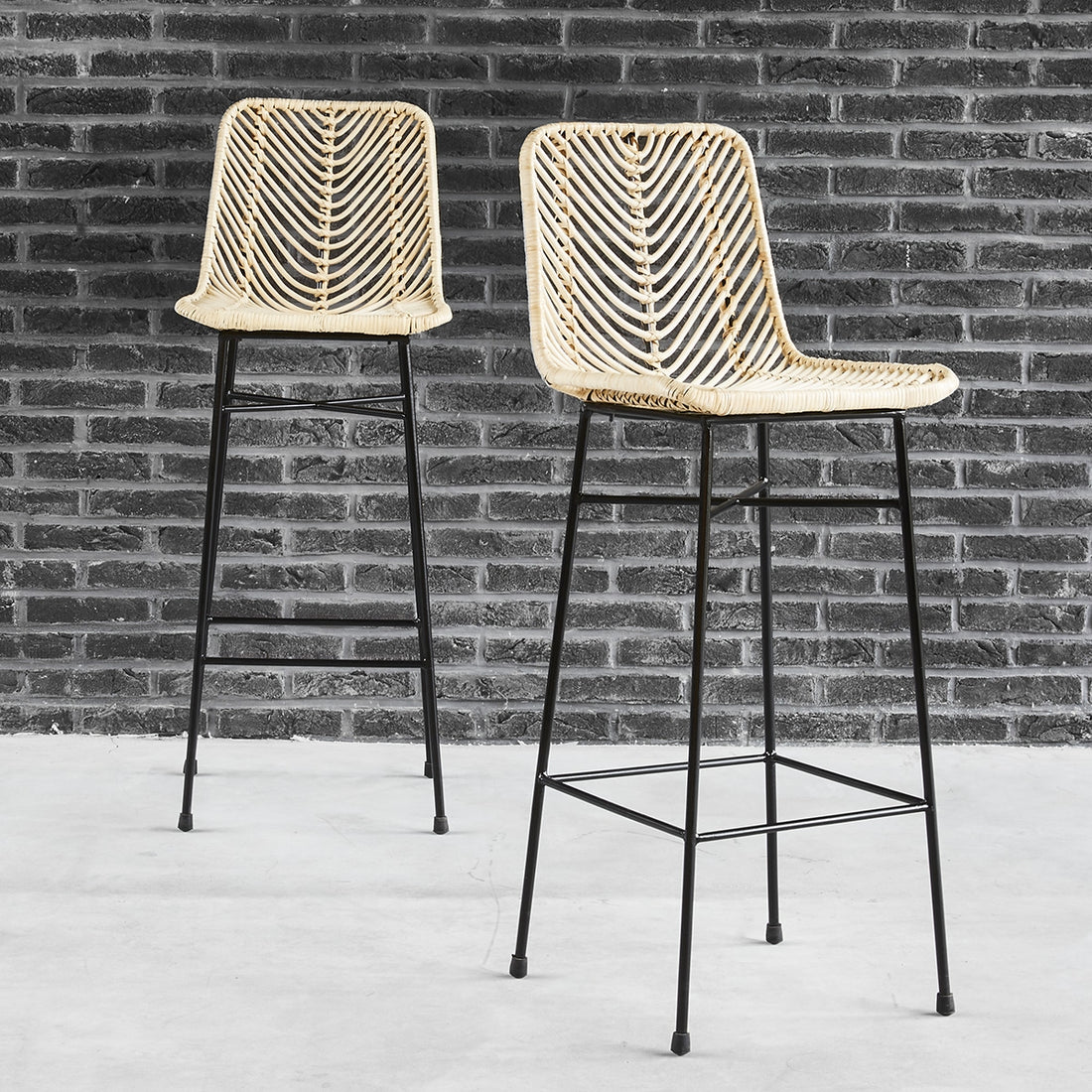BOHEMA - Set aus 2 Barhockern aus Rattan und Metall