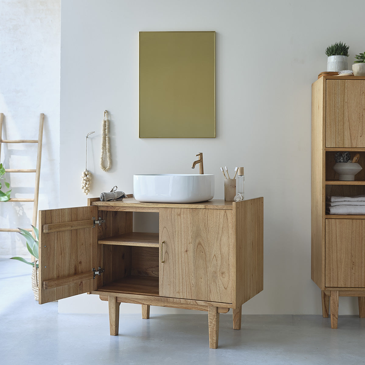 FIFTIES - Mobile per lavabo in mindi massello 90 cm