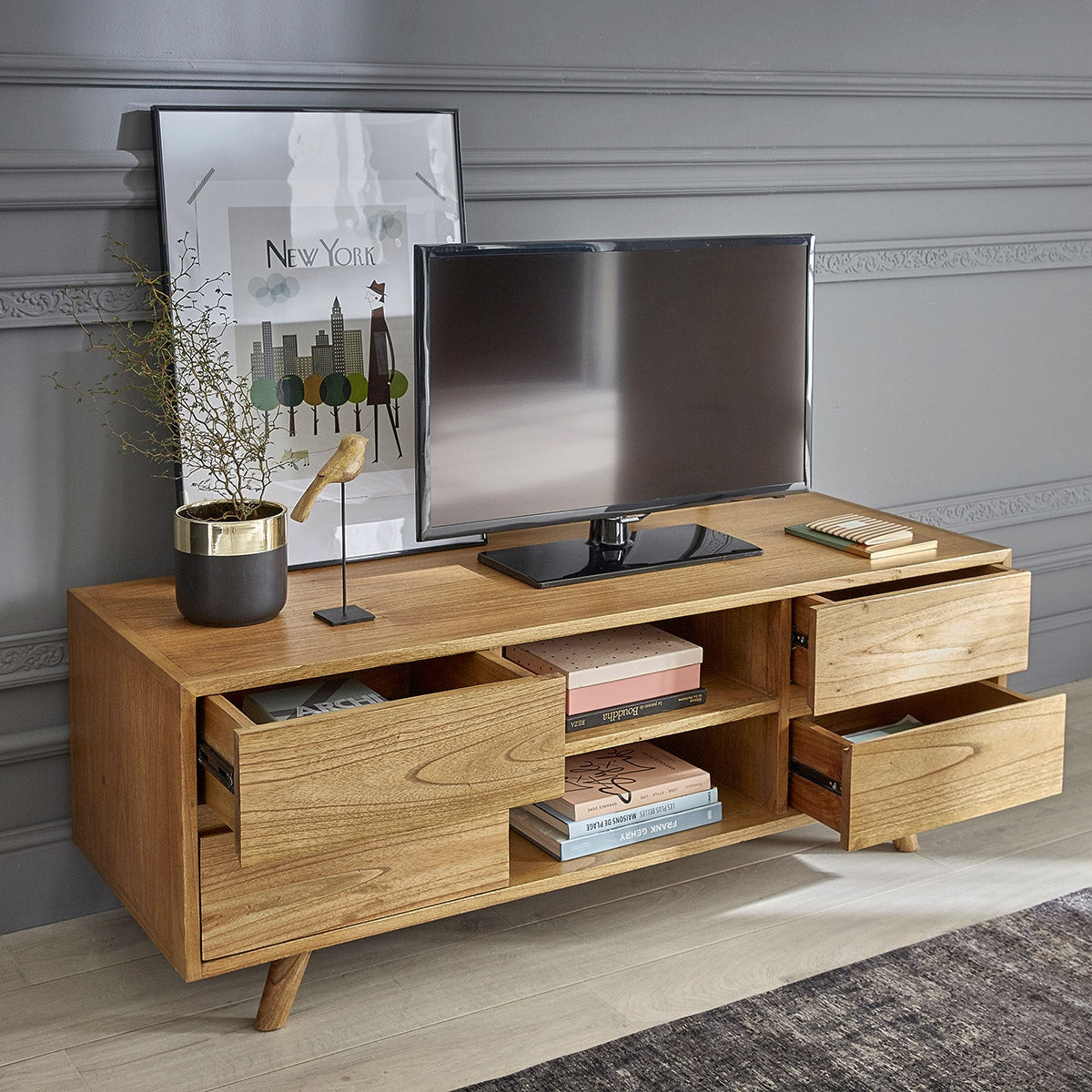 TILO - Mobile porta TV in mindi massello 140 cm