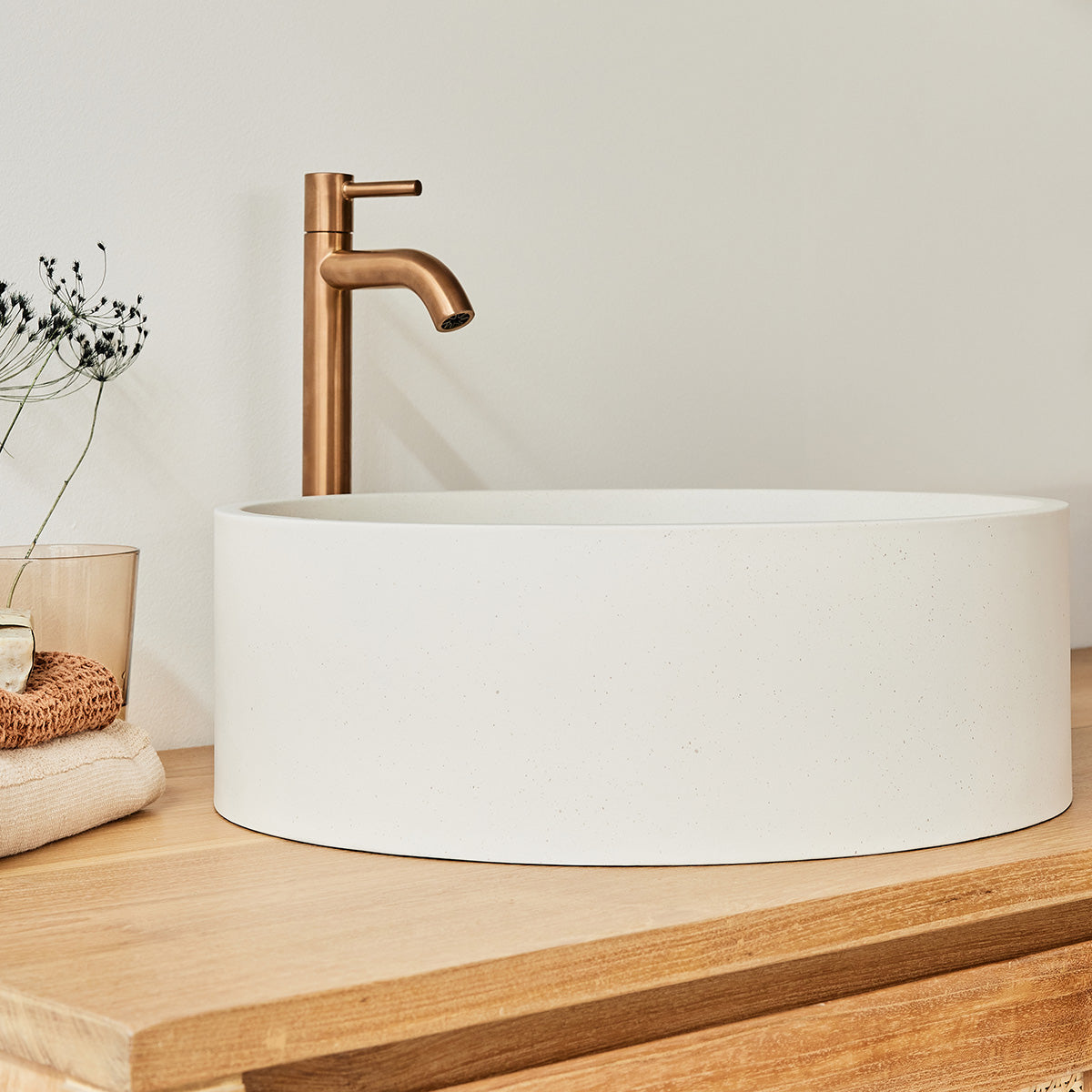 LENA - Lavabo in cemento beige Ø37 cm