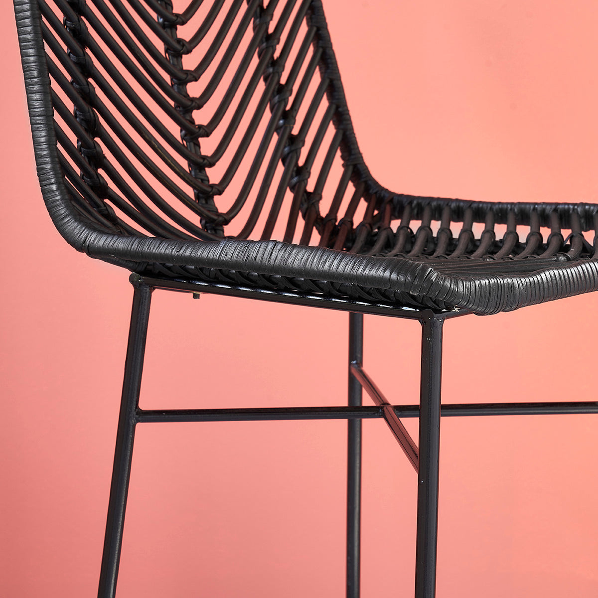 BOHEMA - Set aus 2 Barhockern aus Rattan und Metall schwarz