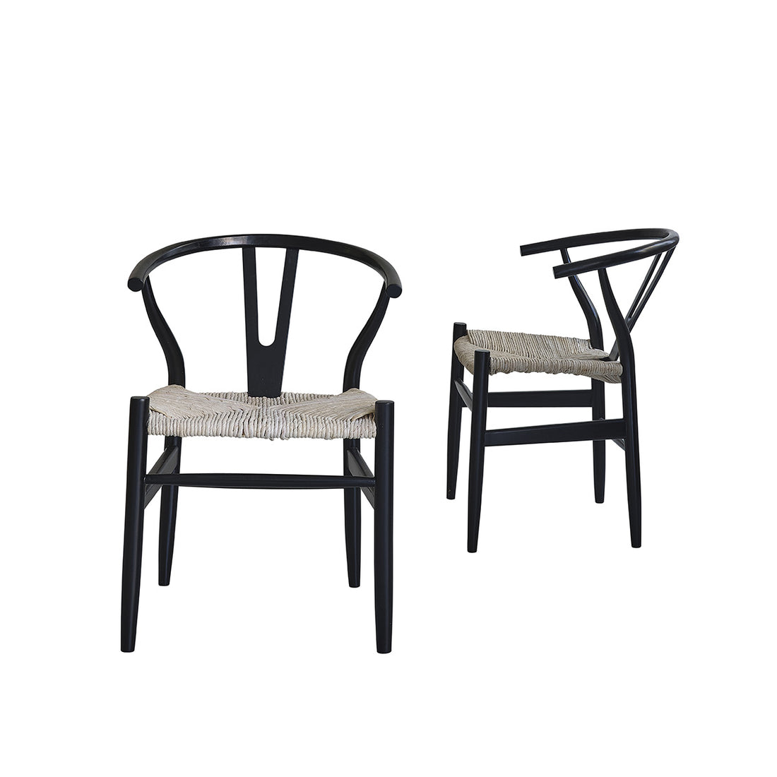 CAMILLE - Lot de 2 chaises en mindi massif noires et corde naturelle