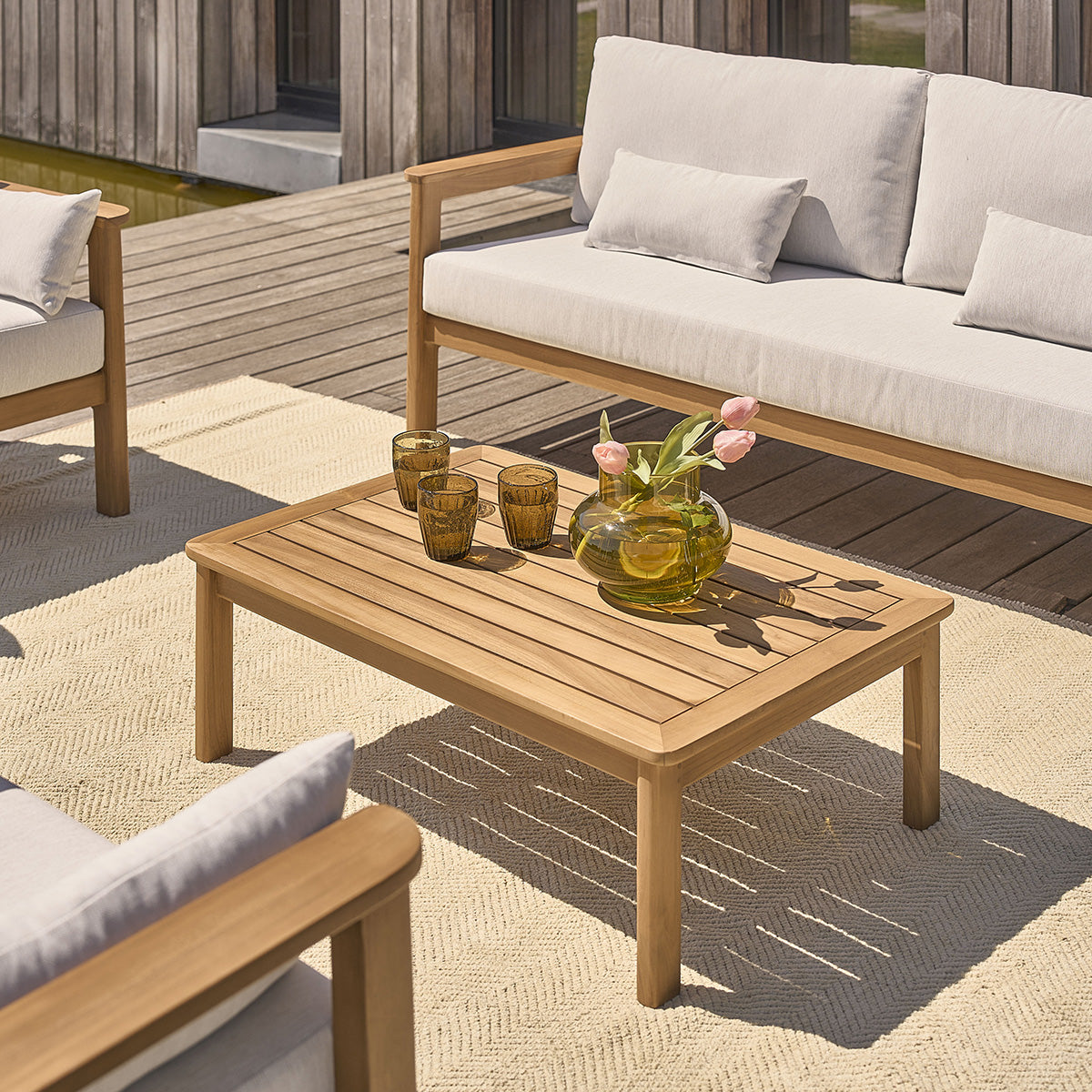 MAORA - Set di mobili da giardino bassi in teak massello con cuscini