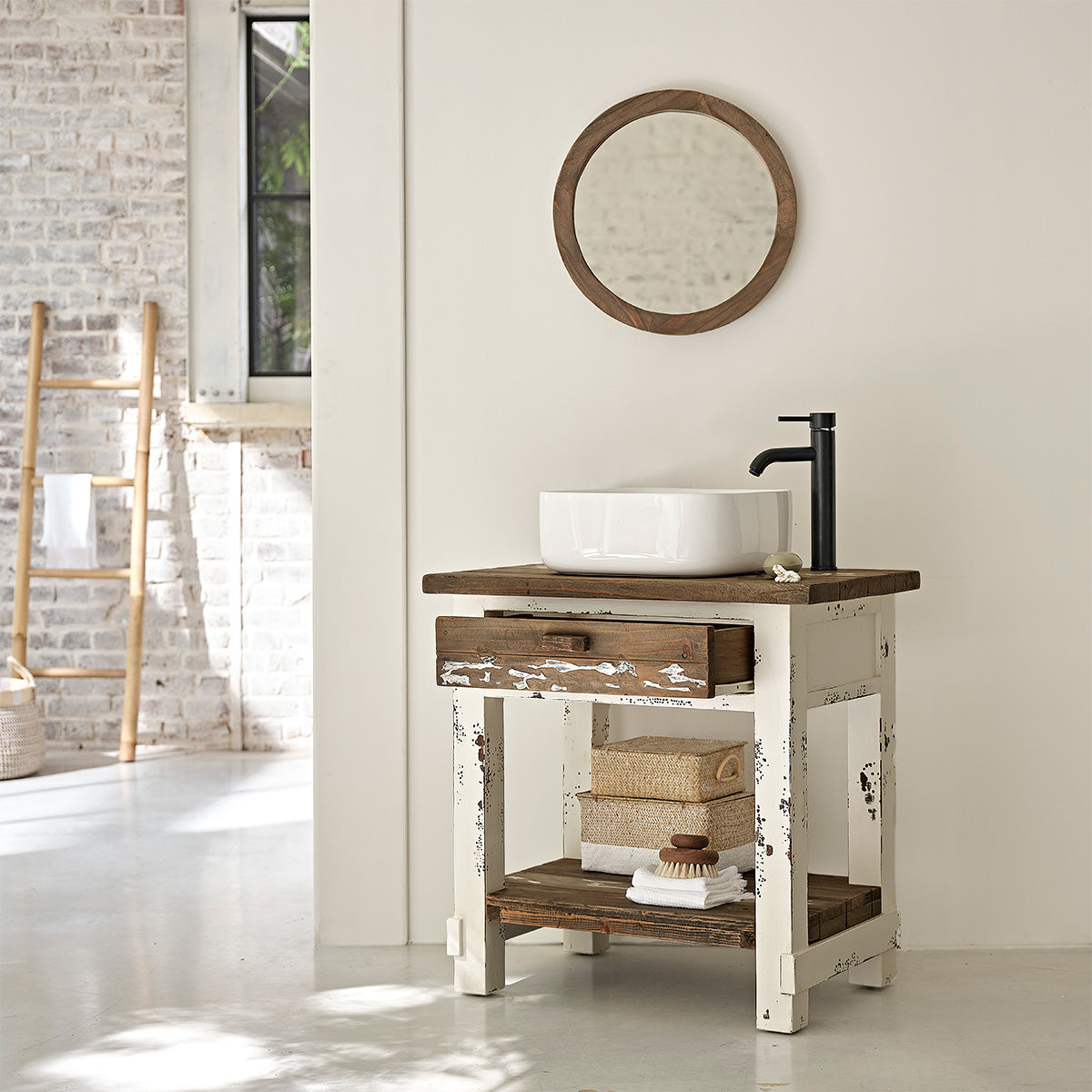 SEZANNE - Mobile per lavabo in legno massello riciclato 80 cm