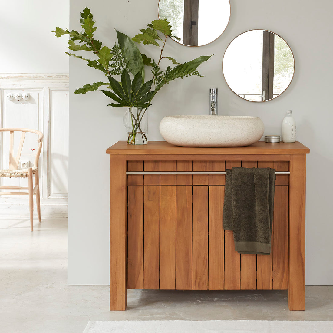 PORTO - Meuble sous vasque en teck massif 102 cm