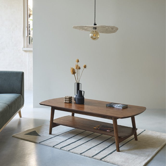 VINTAGE - Table basse en mindi massif finition noyer 130 cm