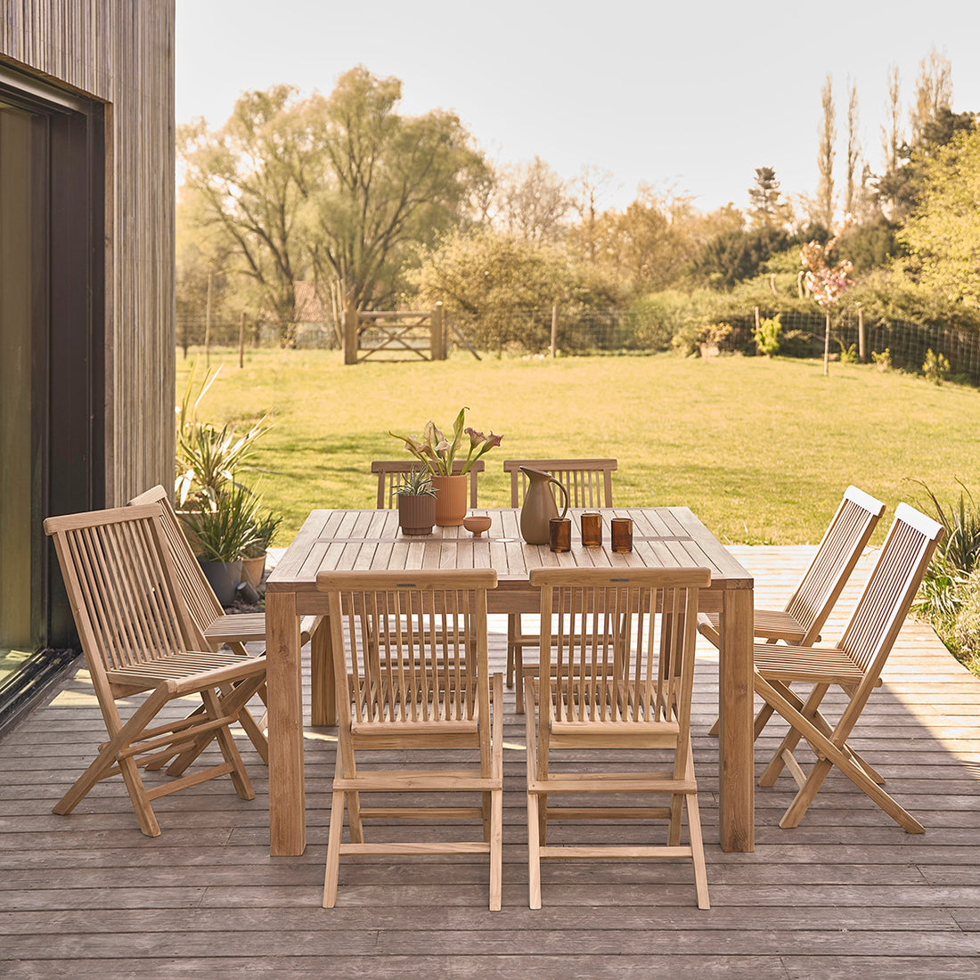MALTE - Set di mobili da giardino in teak massello con tavolo allungabile 6/8 pers.