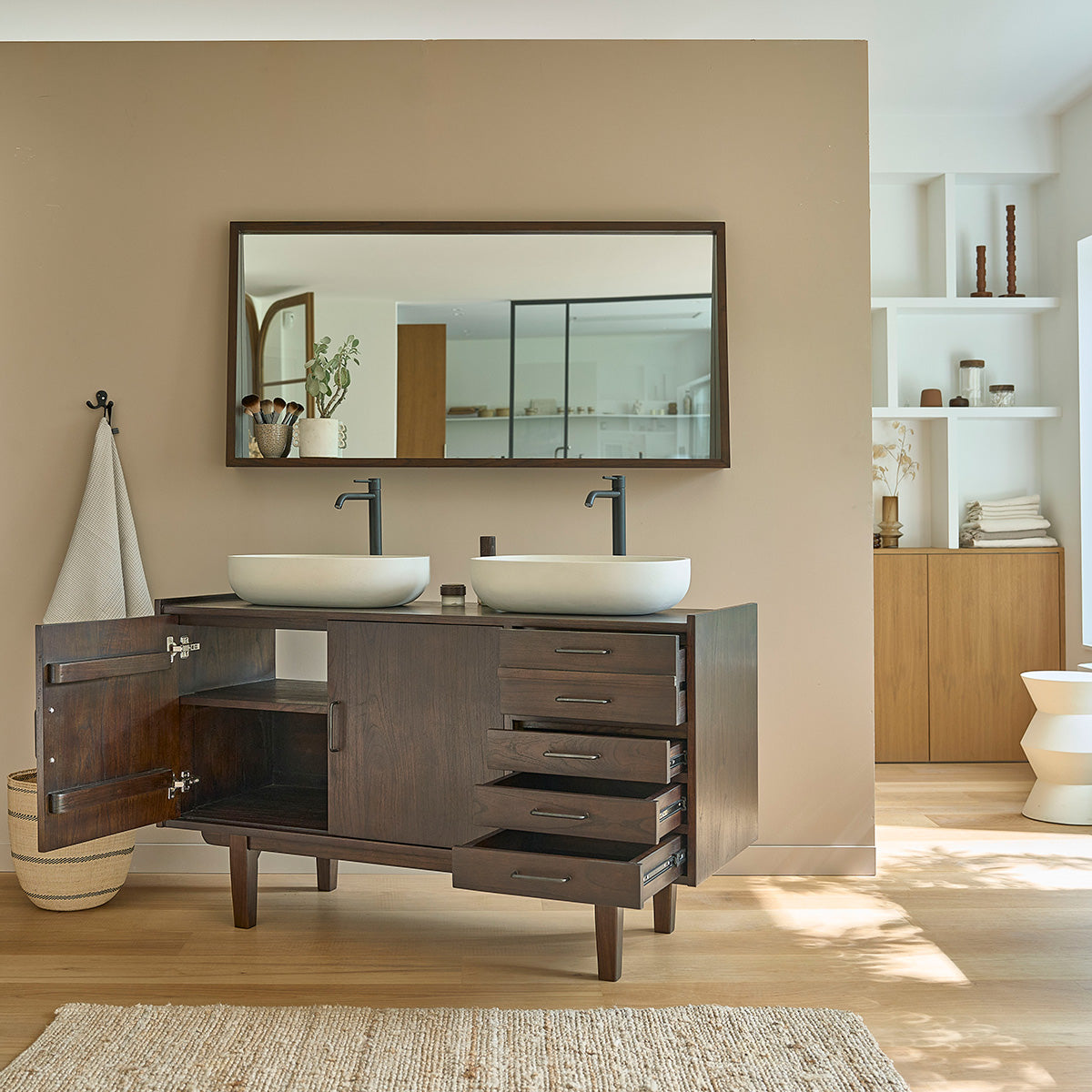 VINTAGE - Badezimmermöbel aus massivem Mindi mit Schubladen 135 cm