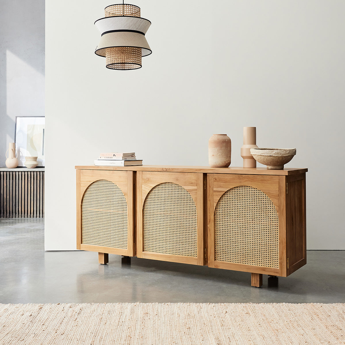 LOÉ - Credenza in teak massello e cannage 183 cm