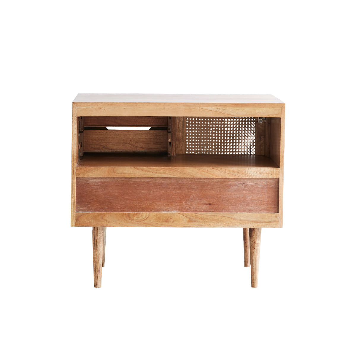 HANA - Waschtischunterschrank aus massivem Mindi und Rohrgeflecht 85 cm