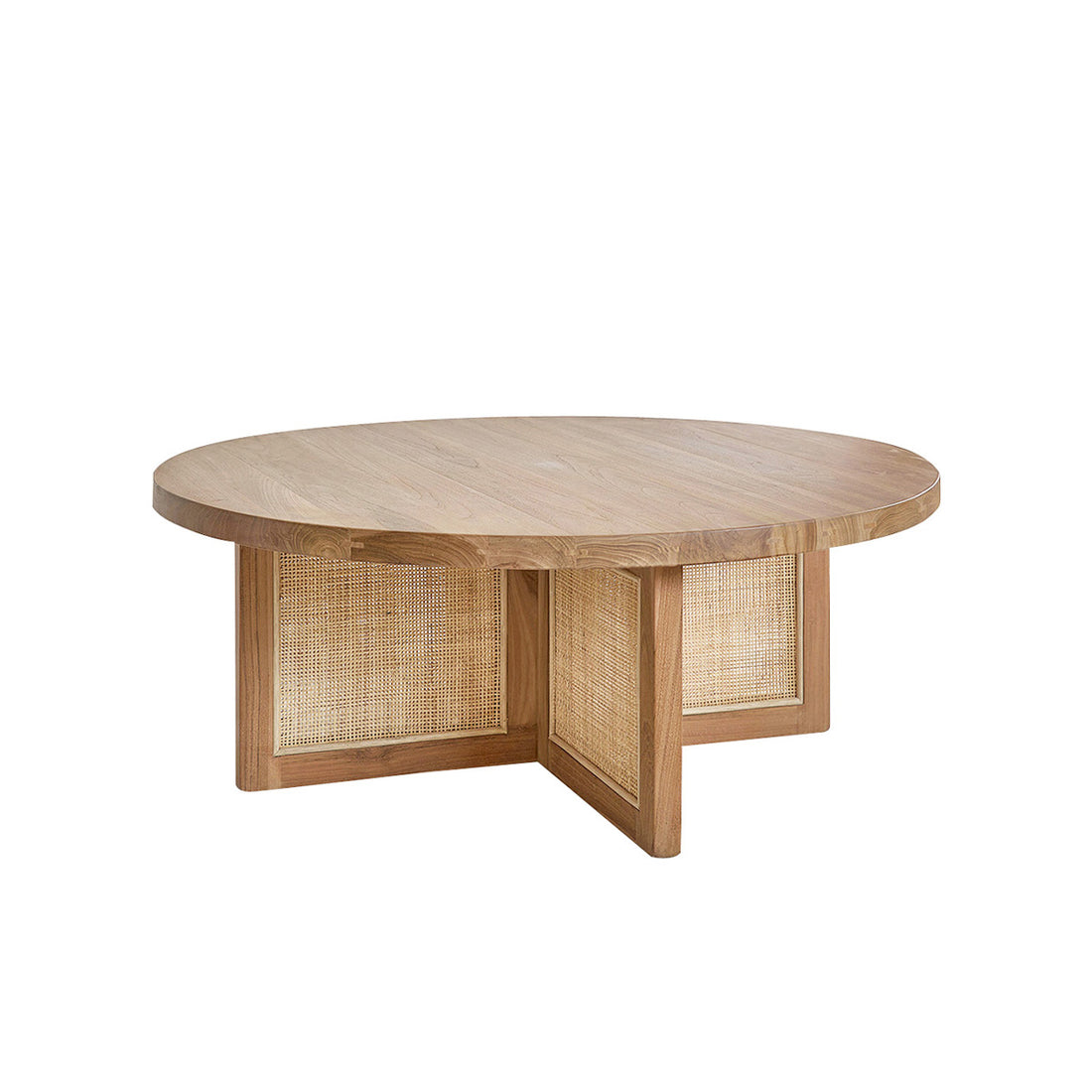 MARCEAU - Table basse en teck massif pied cannage Ø 100 cm