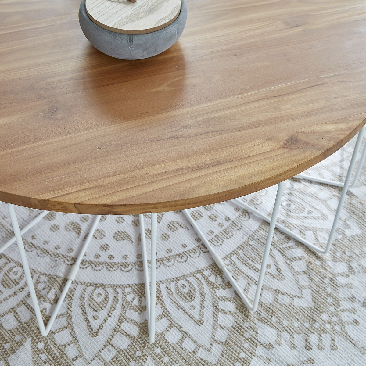 HUGO - Table basse en teck massif et métal Ø 100 cm