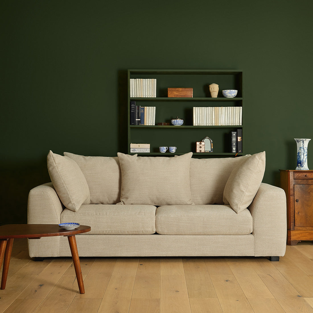 EDMOND - Gerades 3-Sitzer-Sofa  aus meliertem, beigem Strukturstoff