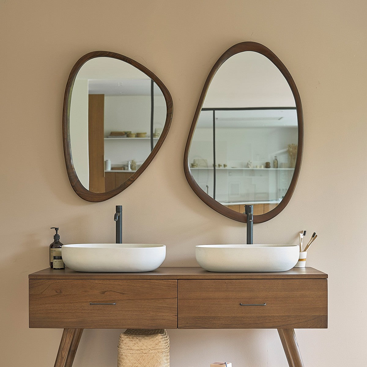 VINTAGE - Miroir en mindi massif finition noyer 75x60 cm
