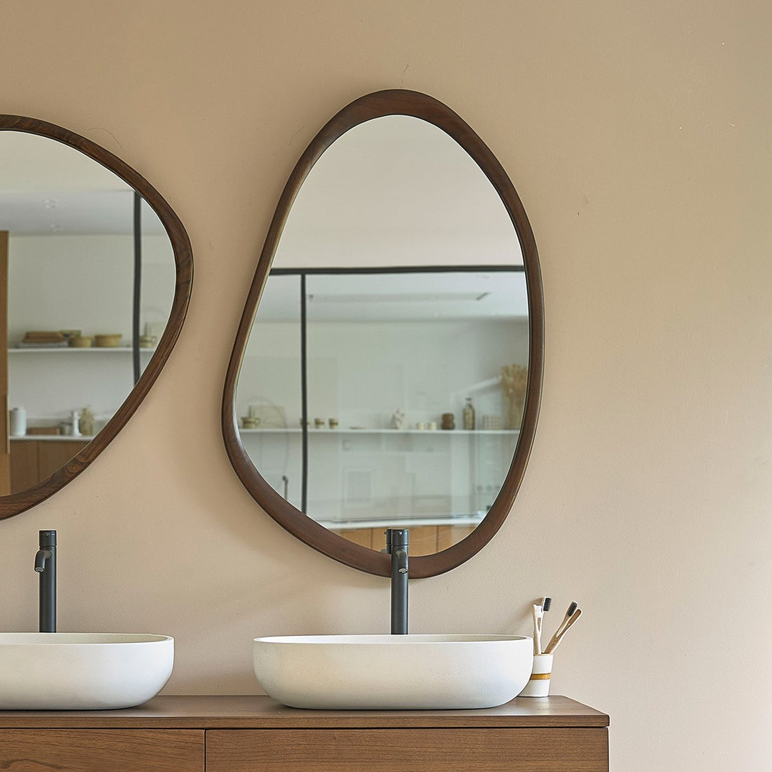 VINTAGE - Miroir en mindi massif finition noyer 90x60 cm