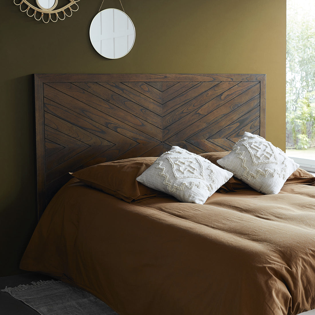 EUGENE - Testiera in mindi massello finitura in noce 160 cm