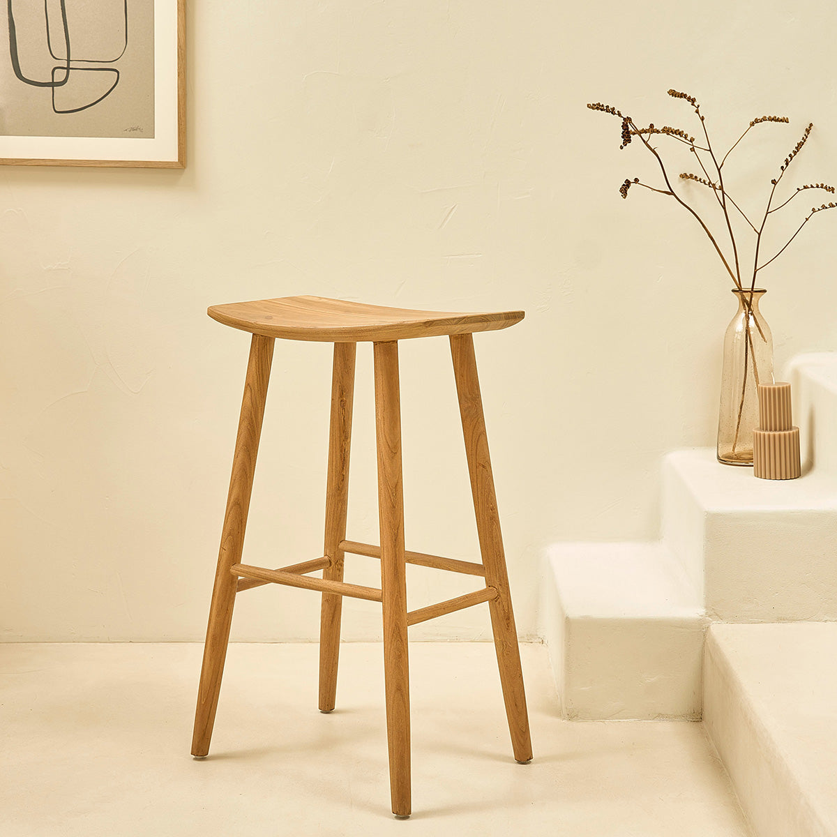 AMBRE - Set di 2 sgabelli da bar in teak massello 75 cm