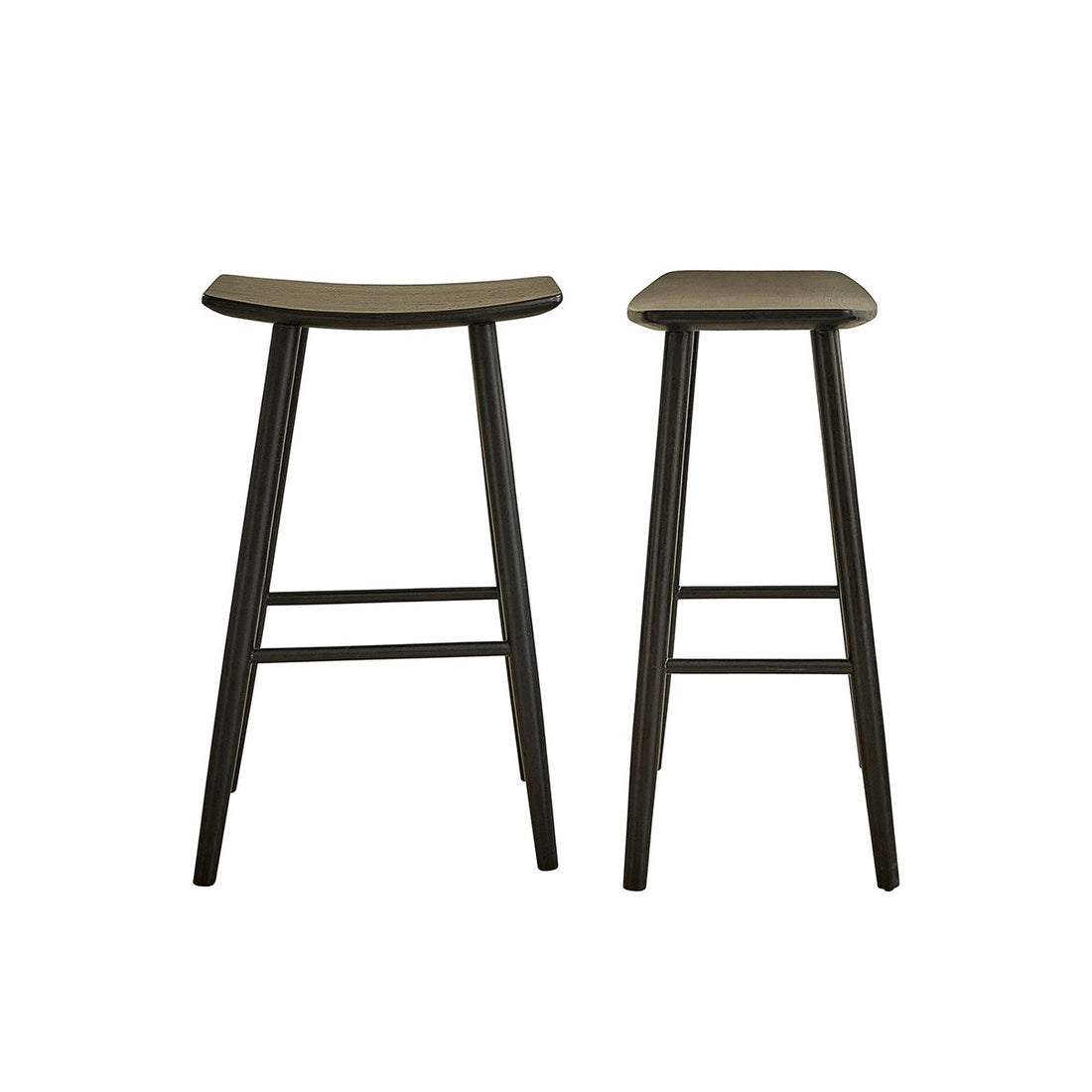 AMBRE - Lot de 2 tabourets de bar en teck massif noir 75 cm