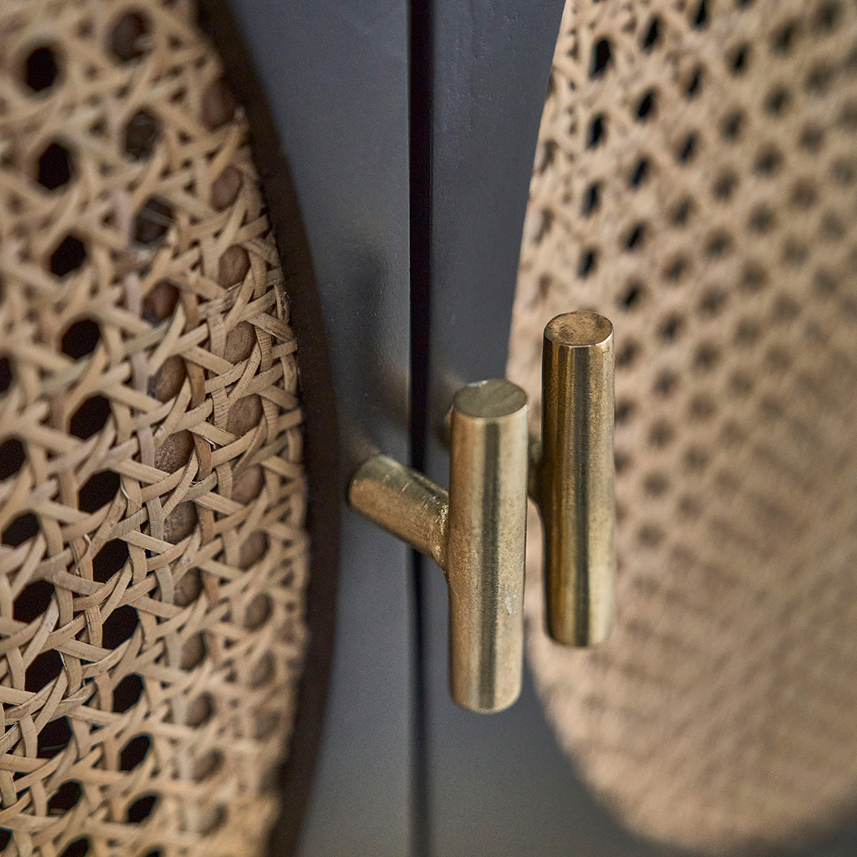 ZULMA - Buffet en manguier massif noir et cannage 100 cm