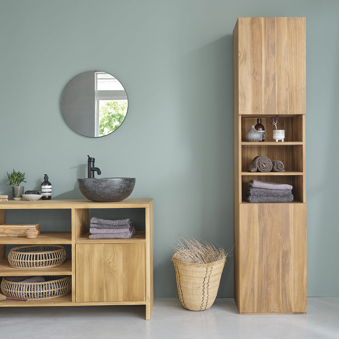 Badezimmersäule aus massivem Teakholz 200 cm