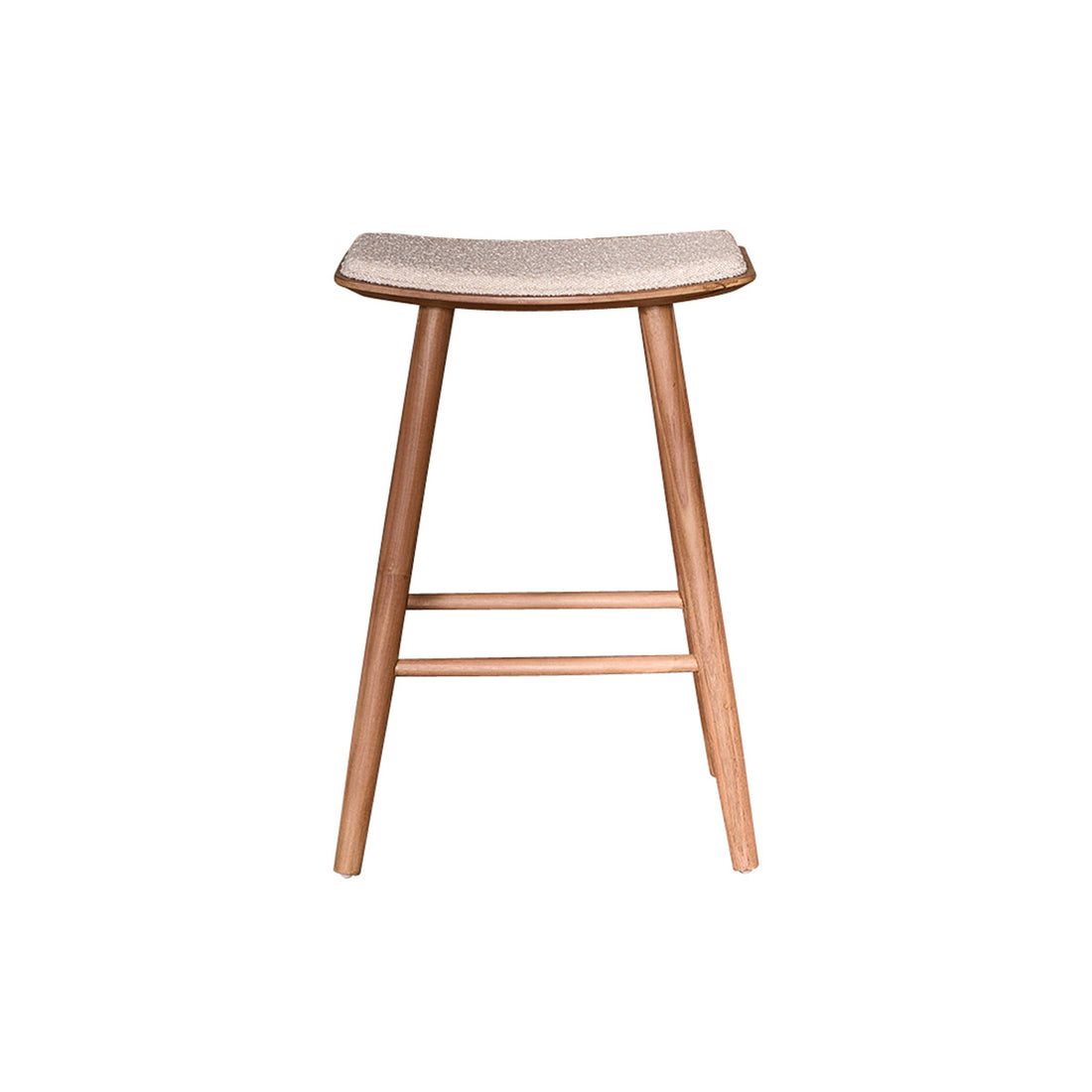 AMBRE - Sgabello da bar in teak massello con seduta bouclé 65 cm