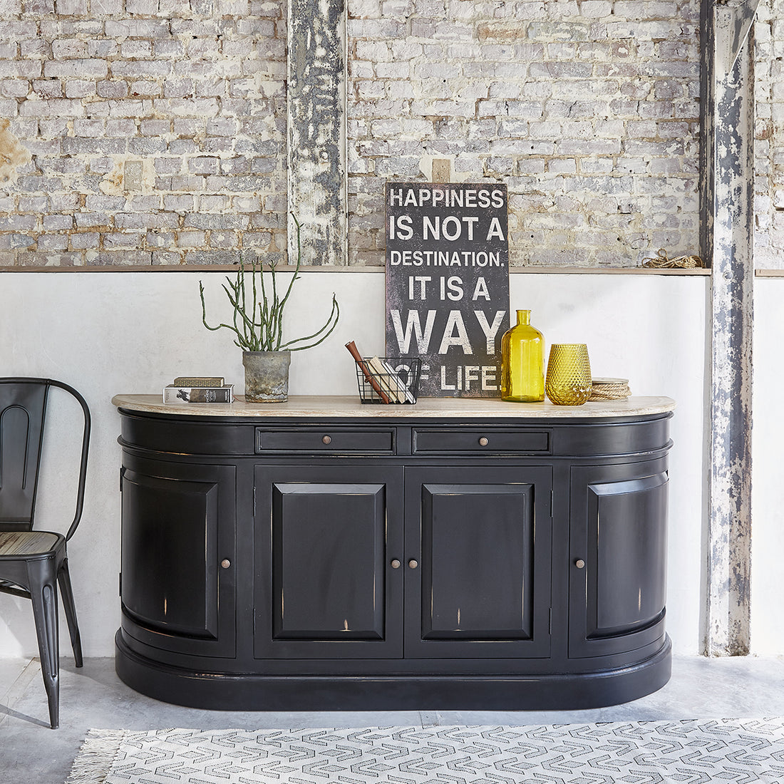 LONDRES - Buffet en acajou et teck massif 180 cm noir