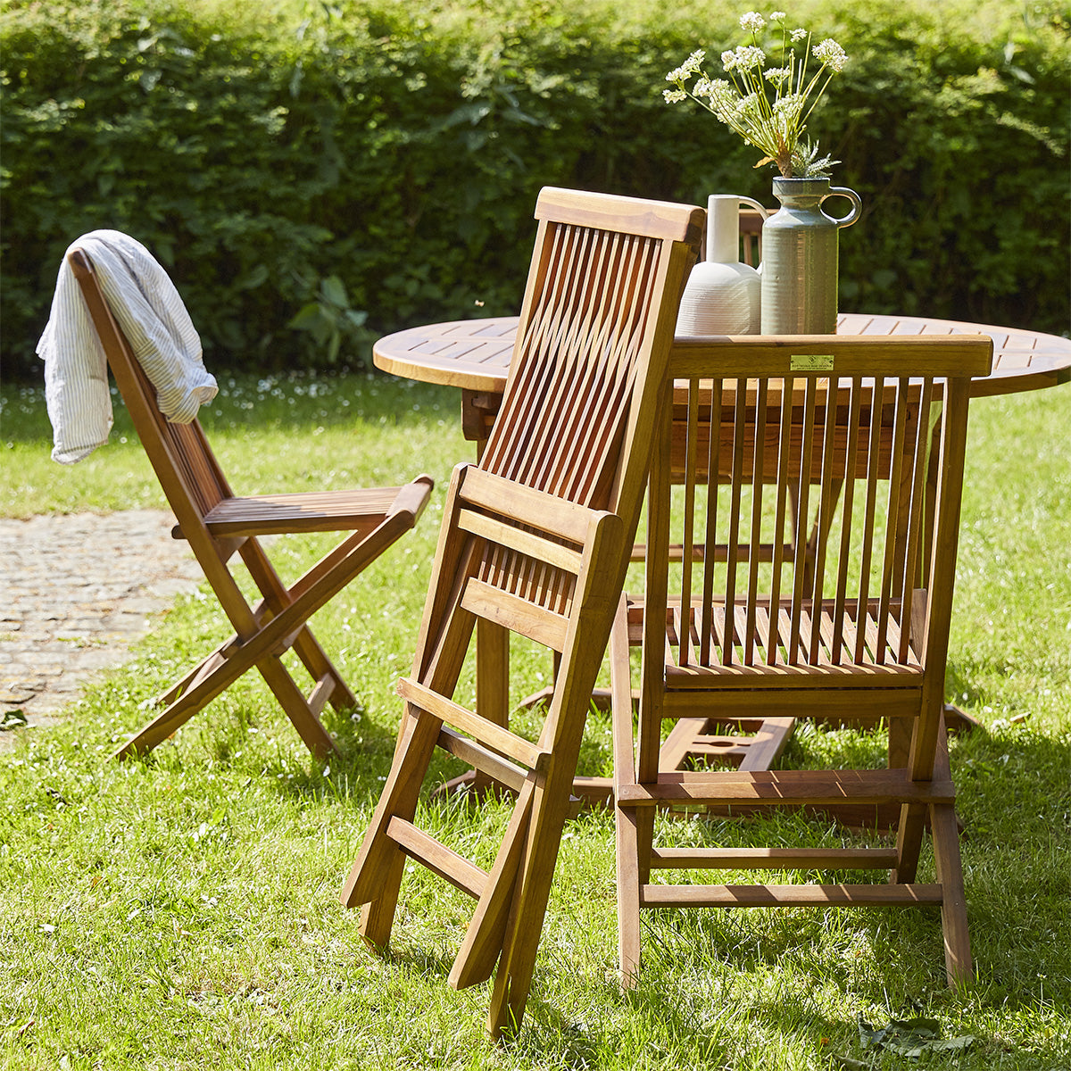 BALI - Set di mobili da giardino con tavolo allungabile in teak massello oliato 6/8 pers.