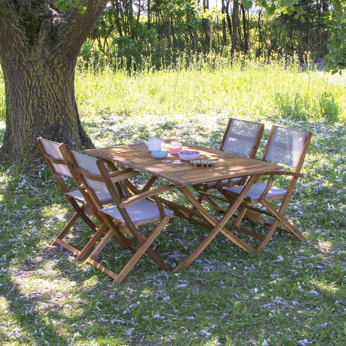 HANOÏ - Gartensessel Akazienholz und grauem Textilene (2er Set)