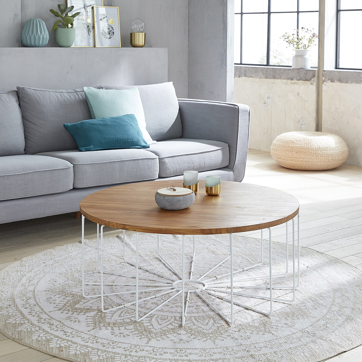 HUGO - Table basse en teck massif et métal Ø 100 cm