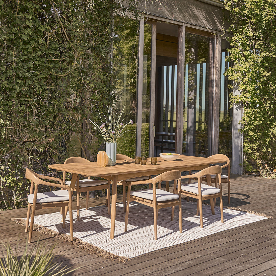 AMBRE - Set di mobili da giardino in teak massello con tavolo allungabile 6/8 pers.