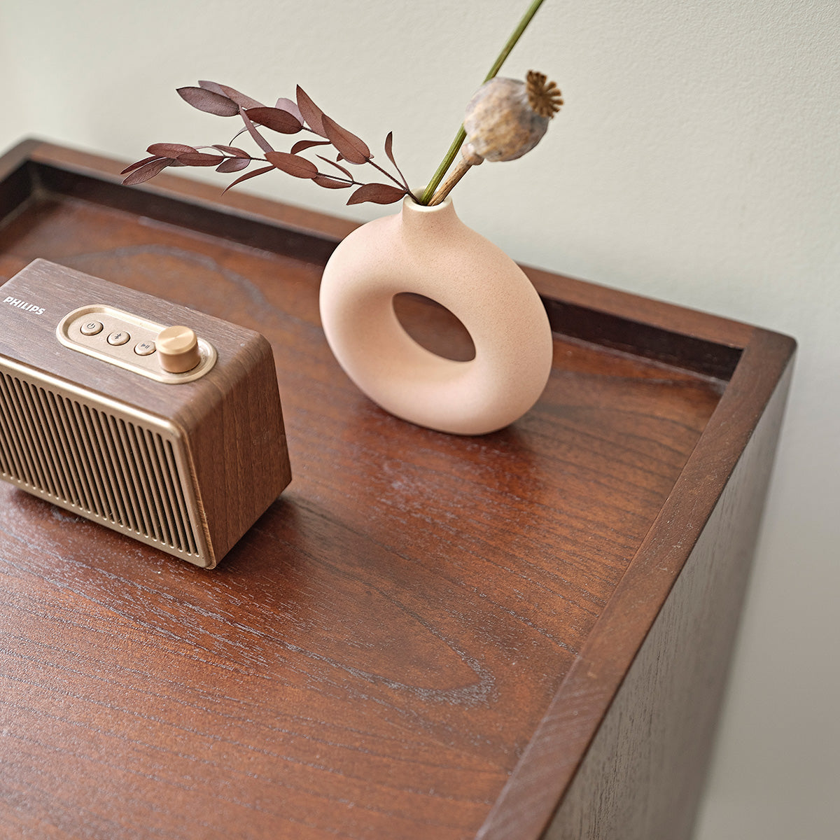 VINTAGE - Table de chevet en mindi massif finition noyer 40 cm