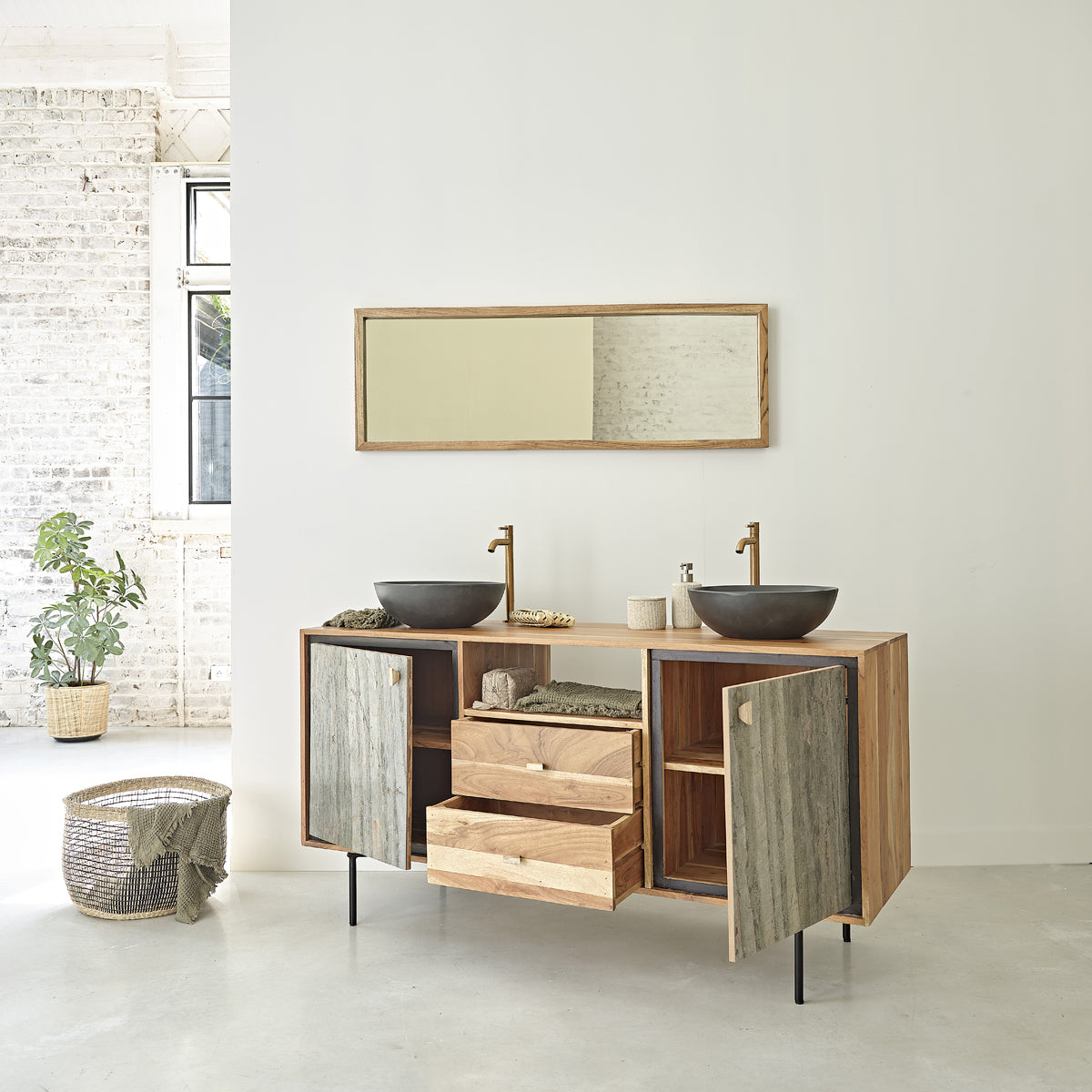 EDEN ROCK - Miroir en acacia massif rectangulaire 130x45 cm