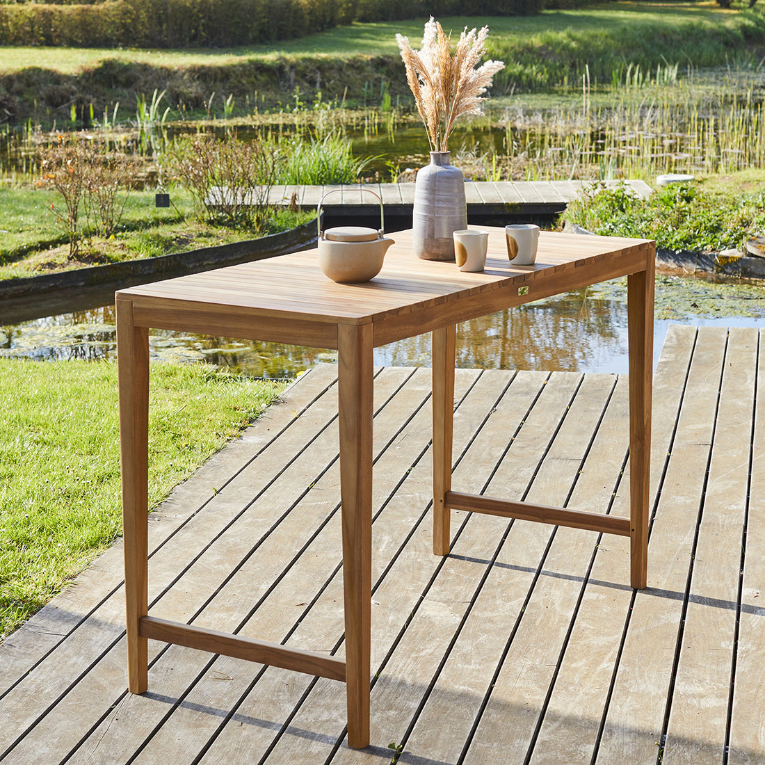 MALTE - Table de jardin en teck massif haute