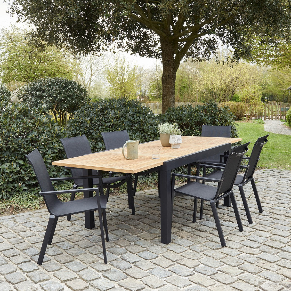 BALITECK - Table de jardin extensible en aluminium et teck 6/10 pers.