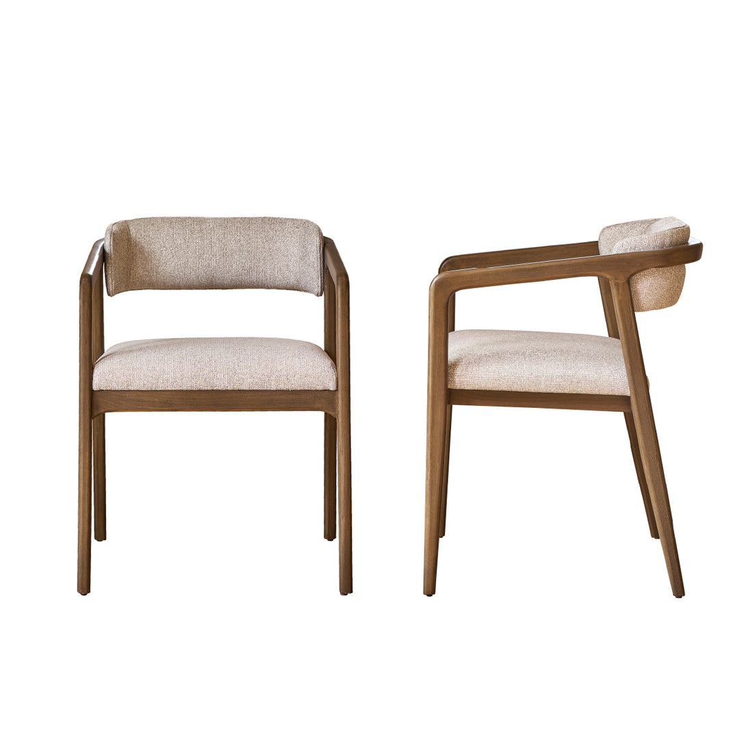 ÉLOI - Set di 2 sedie in legno massello con tessuto beige screziato